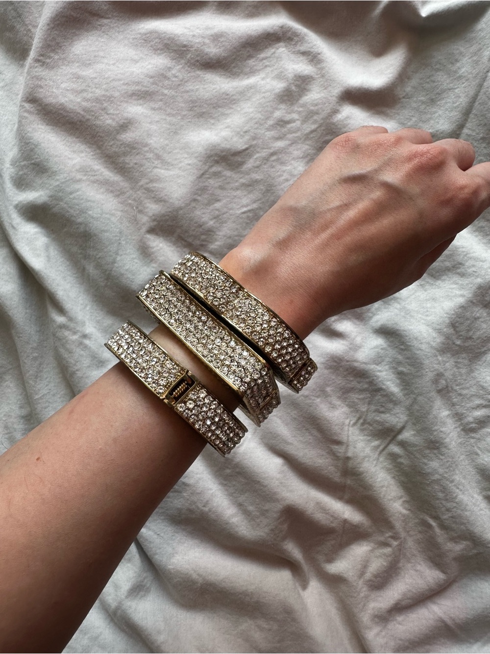 Unbranded Glam Rhinestone Cuff Bracelet Set Statement Gold